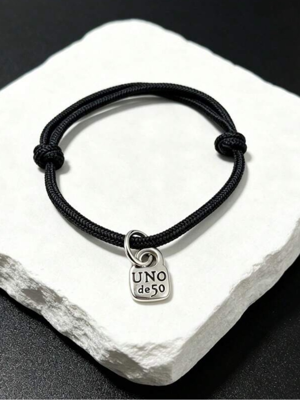 New  Uno de 50 Adjustable Black Bracelet with charm NO box